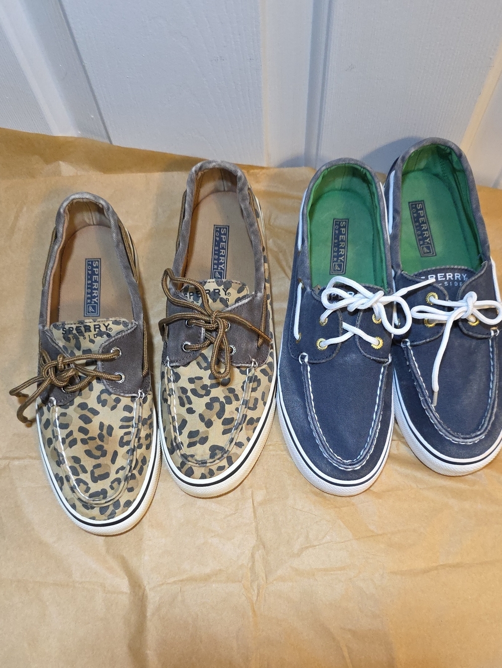 Sperry Women's Leopard Print and Navy Twin Moc Boat Shoes
